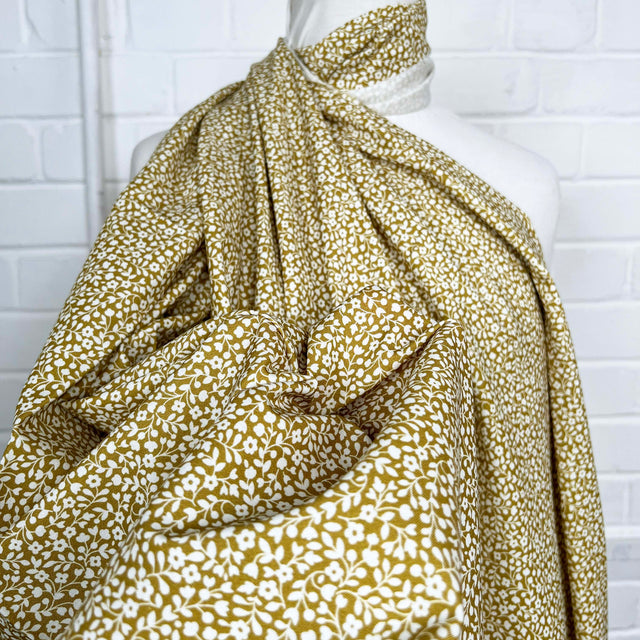 Floral Craft Quilting Cotton Fabric Dashwood Cotton - Golden Ochre CU