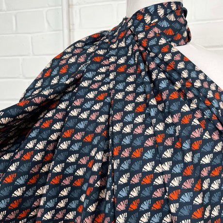 Abstract Printed Cotton Dress Fabric Dashwood Poplin Navy Fans CU