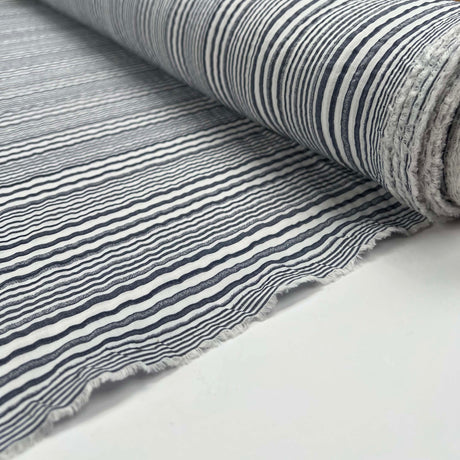 Deckchair Seersucker Navy Cotton Polyester Stripe White Woven Dress Fabric Roll