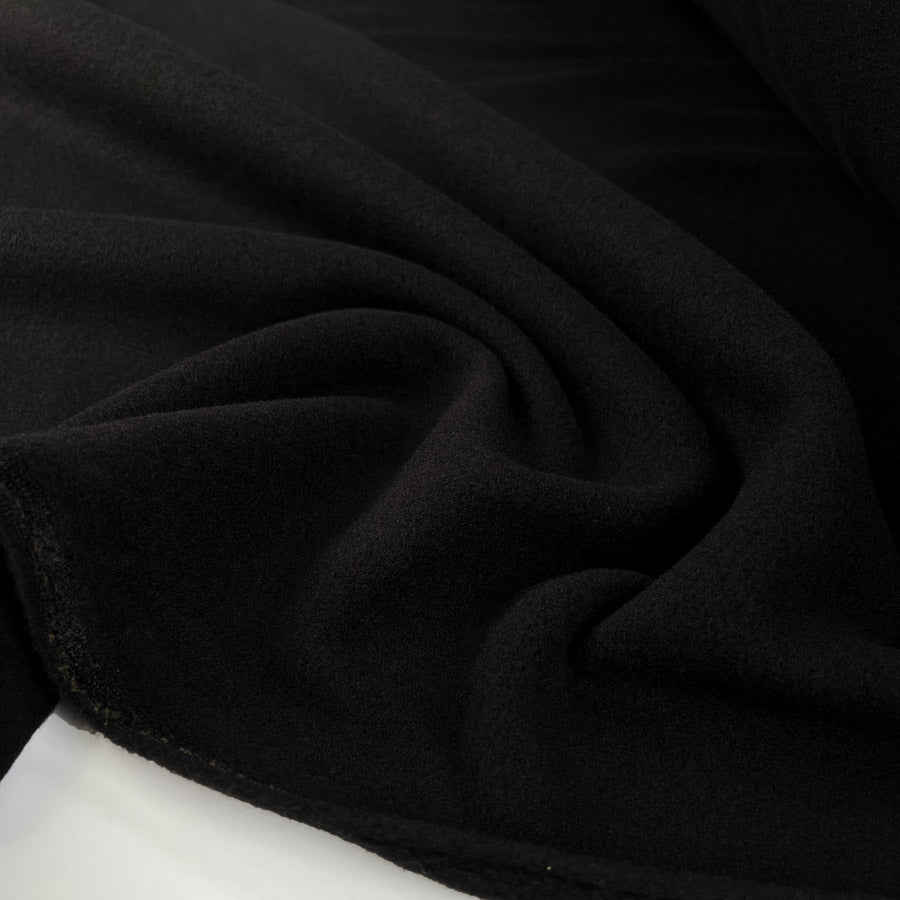 Designer Fleece Noir Black Polyester Polar Deadstock Coating Fabric CU