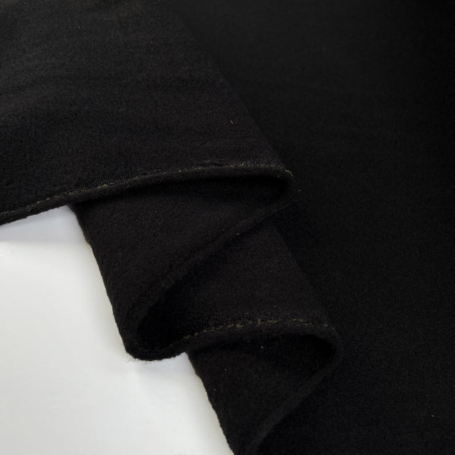 Designer Fleece Noir Black Polyester Polar Deadstock Coating Fabric Fold