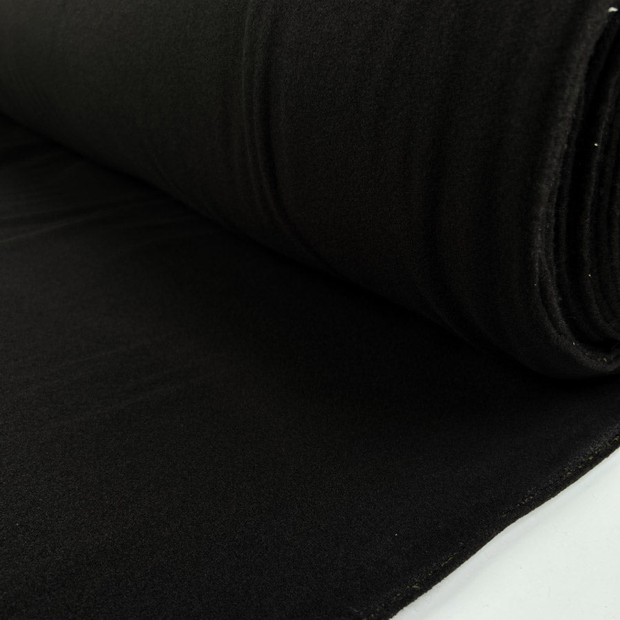 Designer Fleece Noir Black Polyester Polar Deadstock Coating Fabric Roll