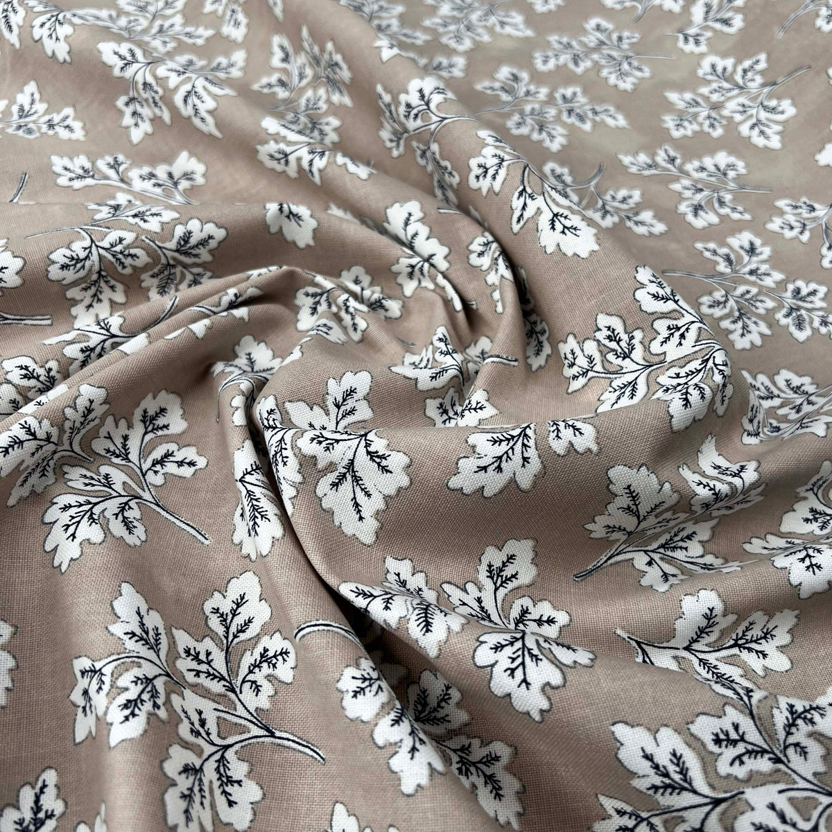 Taupe Floral Printed Cotton Fabric Designers Guild - Meadow Leaf CU