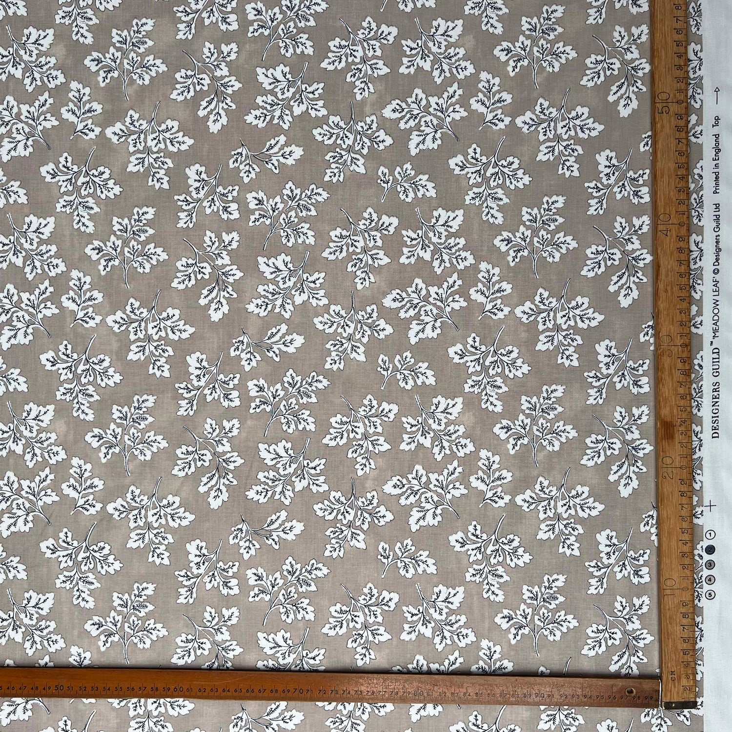 Taupe Floral Printed Cotton Fabric Designers Guild - Meadow Leaf Ruler