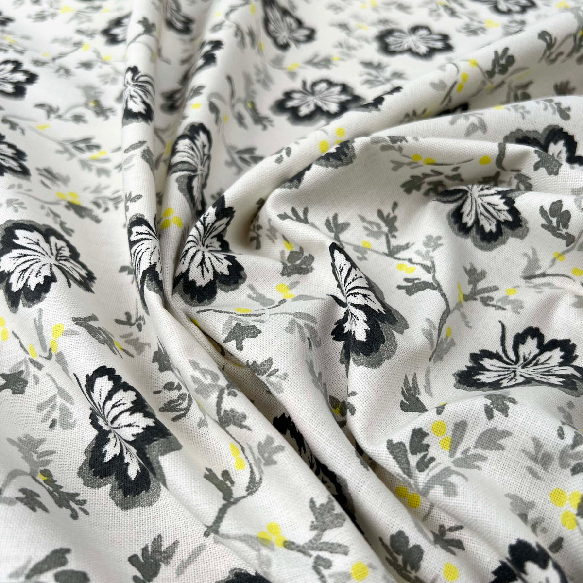 Grey Floral Print Cotton Fabric Designers Guild - Camomile - Slate CU