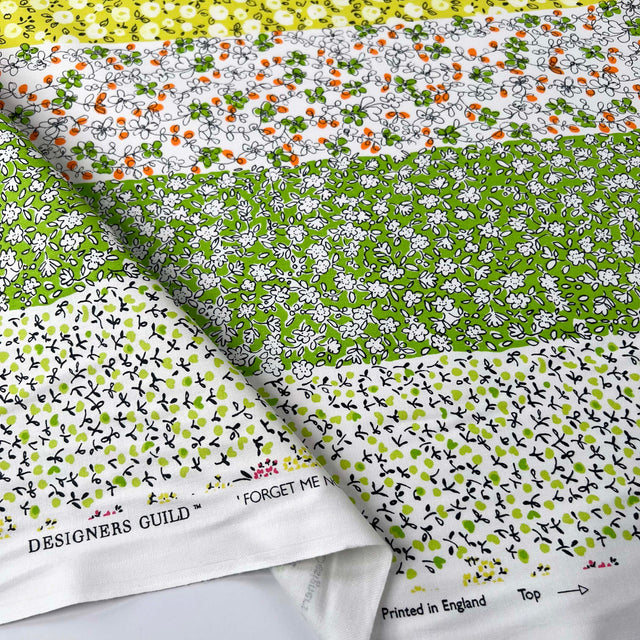 Green Floral Printed Cotton Fabric Designers Guild Forget-Me-Not Fold