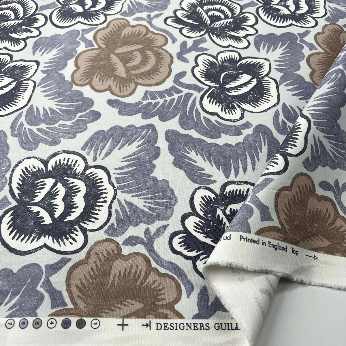 Grey Taupe Floral Printed Cotton Fabric Designers Guild - Havana Fold