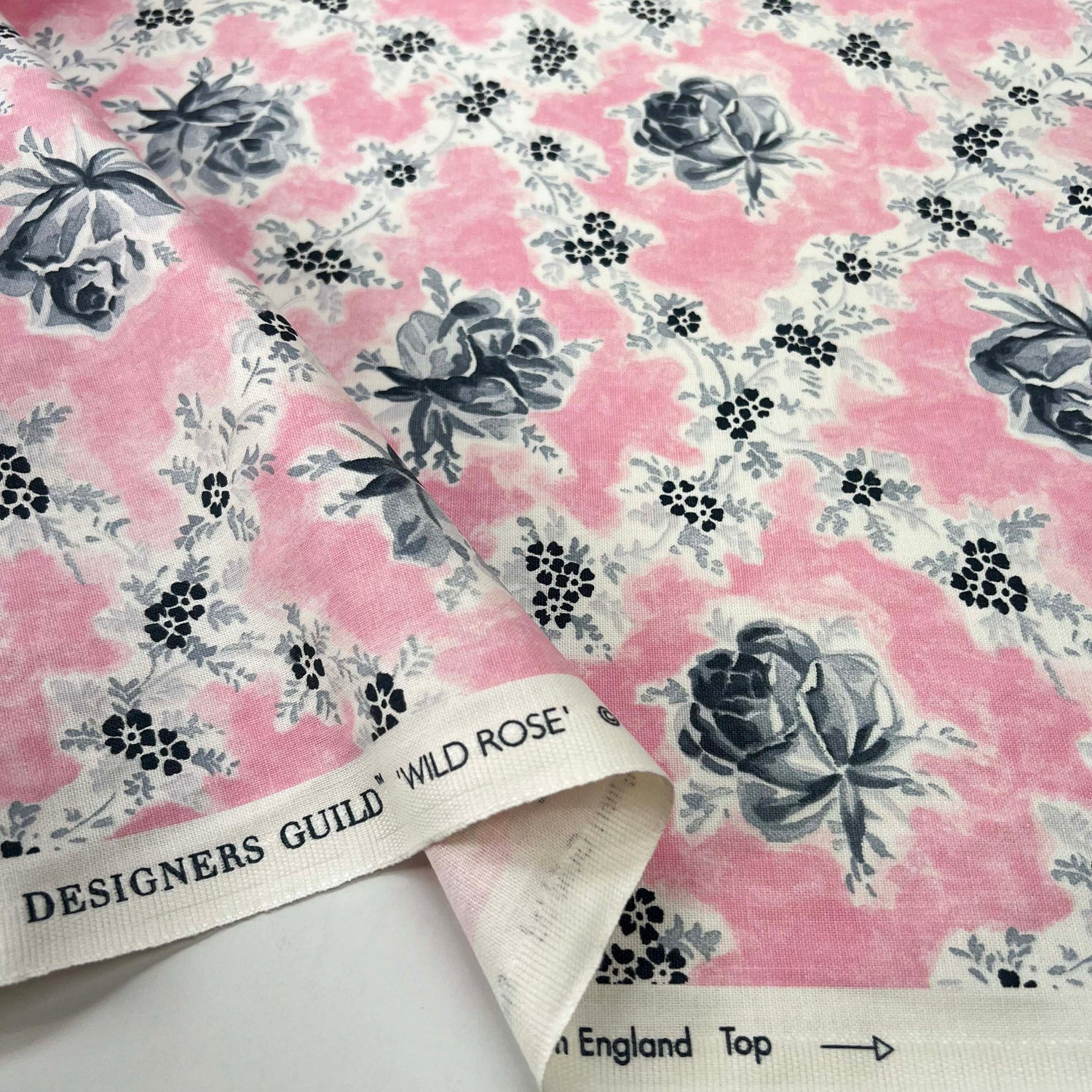Pink Floral Printed Cotton Fabric Designers Guild Wild Rose Peony Fold