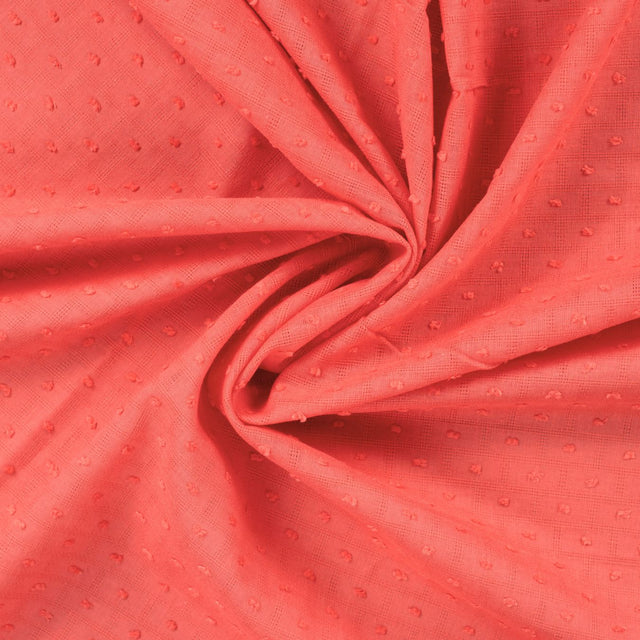Dot & Check Coral Dobby Cotton 75gsm Dress Fabric Swirl