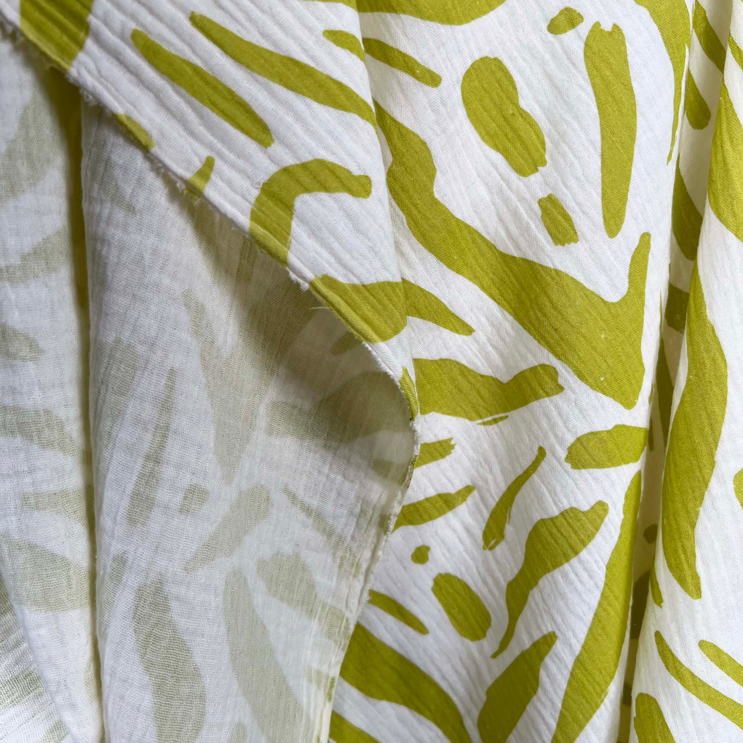 Double Gauze Limes and Cream Cotton Dress Fabric Hang