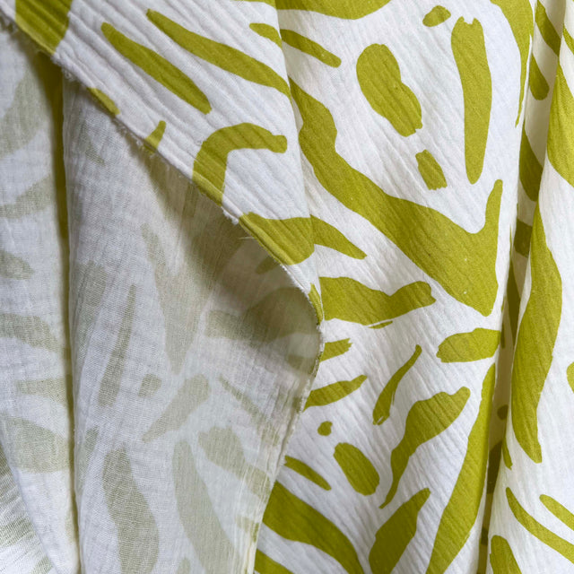 Double Gauze Limes and Cream Cotton Dress Fabric Hang