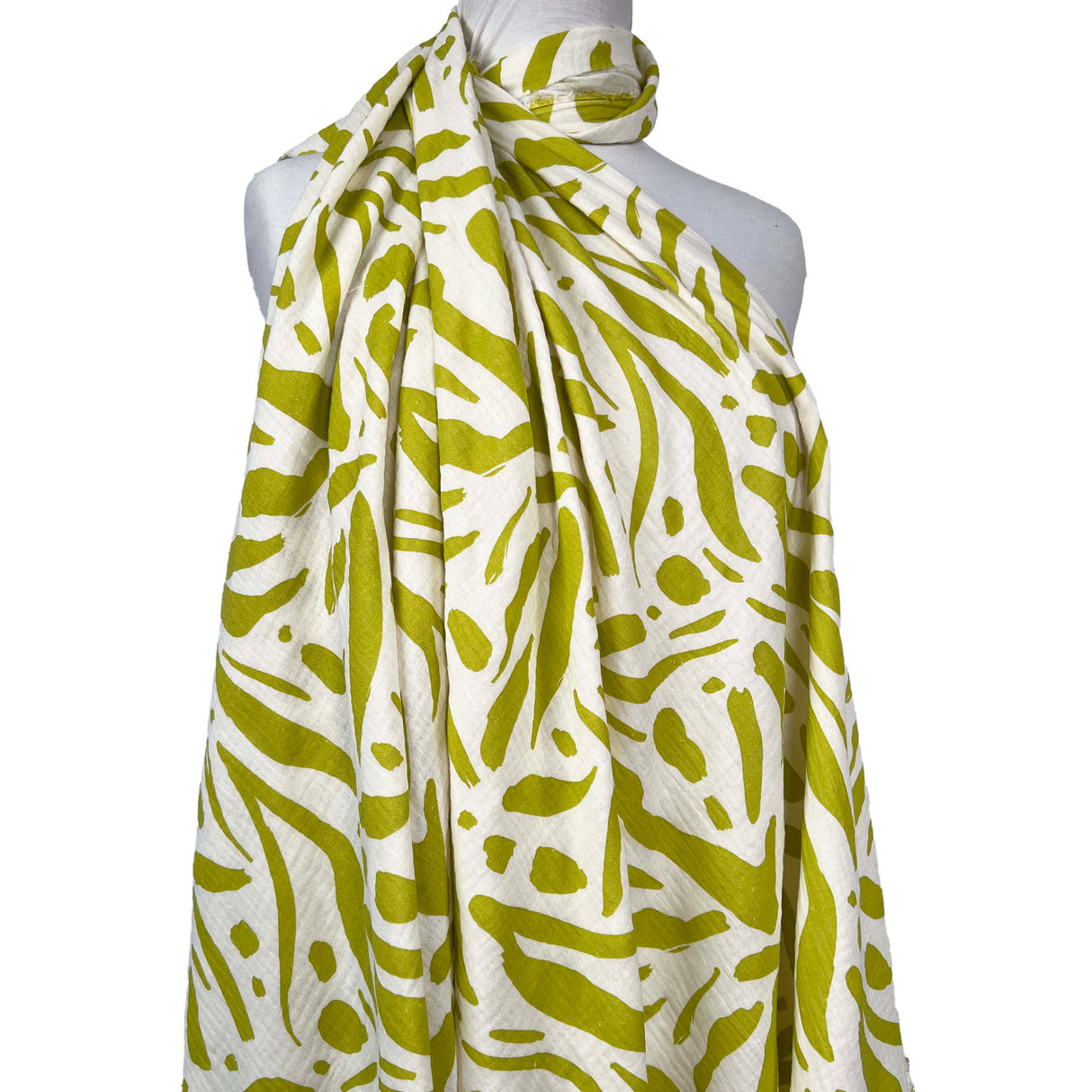 Double Gauze Limes and Cream Cotton Dress Fabric Mannequin