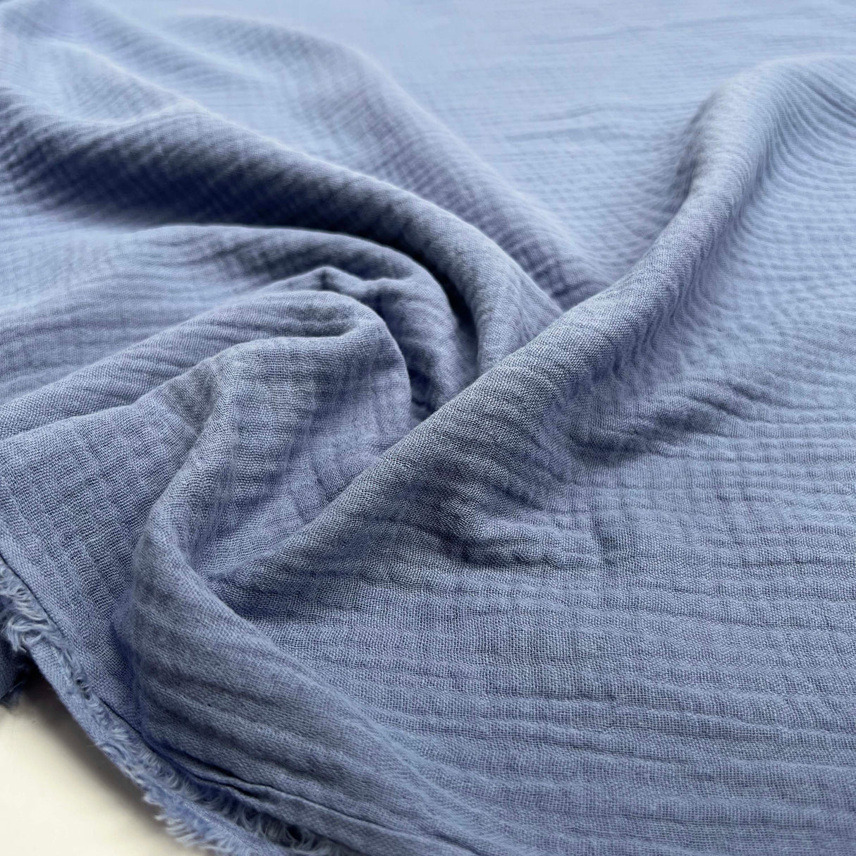 Double Gauze Marks Blue Cotton Denim Woven Puckered Dress Fabric CU