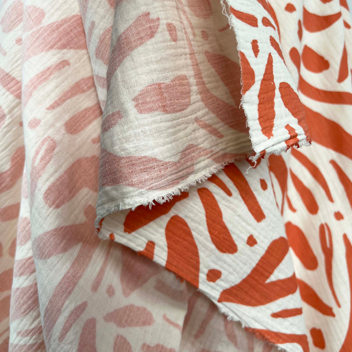 Coral Print 100% Cotton Dress Fabric | Double Gauze Peaches and Cream ...
