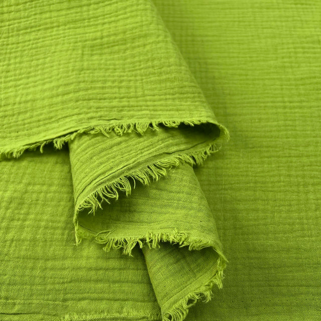 Double Gauze Pistachio Green Cotton Dress Fabric Fold