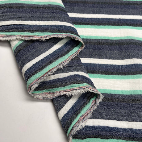 Double Gauze Water Ways Cotton Blue Stripe Dress Fabric Fold