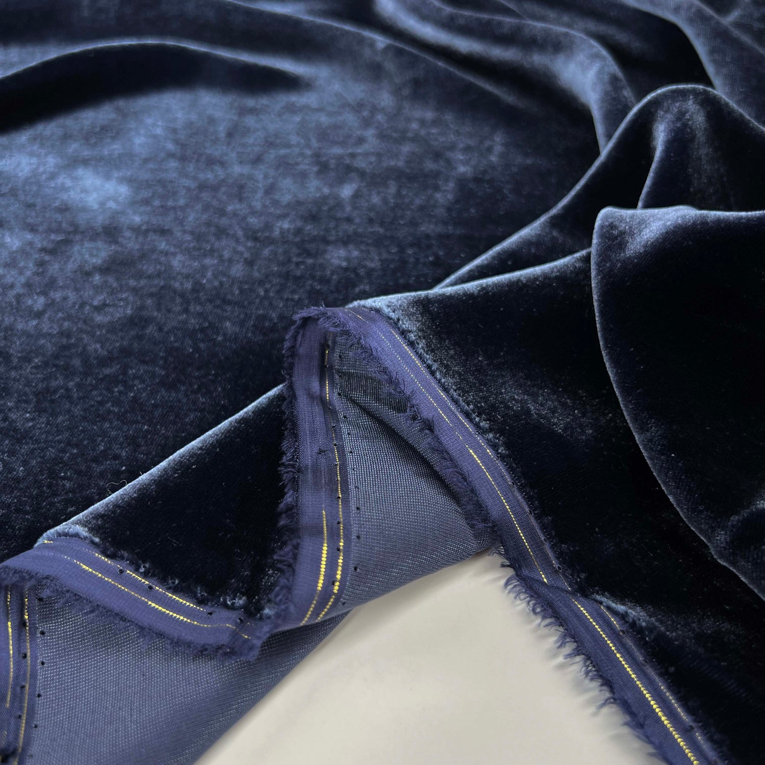Premium 100% Silk Dress Fabric Dynasty Silk Velvet  Navy Fold