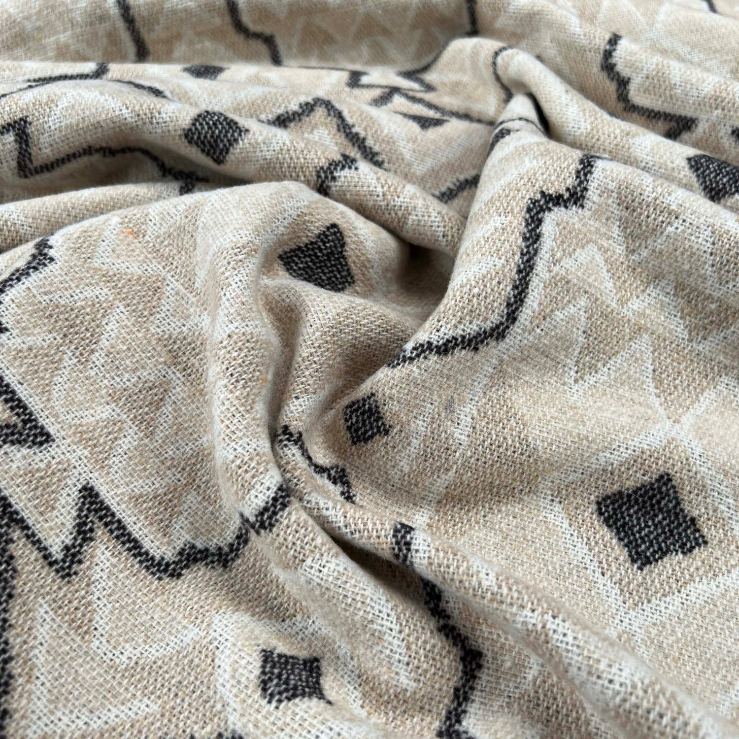 Eastern Surprise Wool Polyester Mix Brushed Abstract Cream Grey Coating Fabric CU