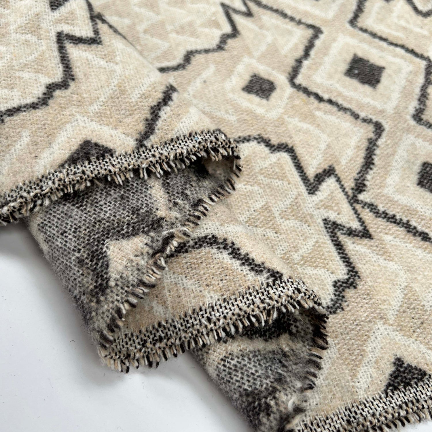 Eastern Surprise Wool Polyester Mix Brushed Abstract Cream Grey Coating Fabric Fold