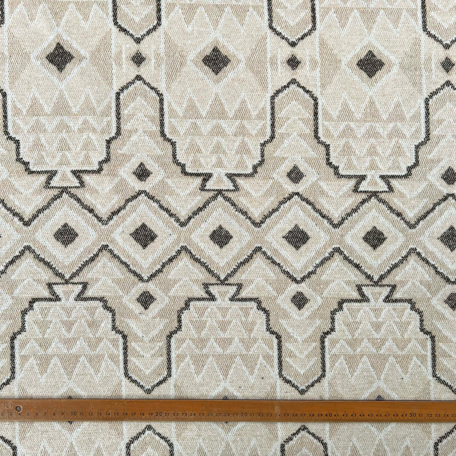 Eastern Surprise Wool Polyester Mix Brushed Abstract Cream Grey Coating Fabric Ruler