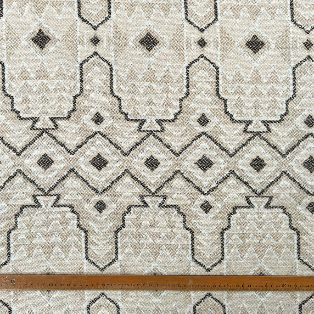 Eastern Surprise Wool Polyester Mix Brushed Abstract Cream Grey Coating Fabric Ruler