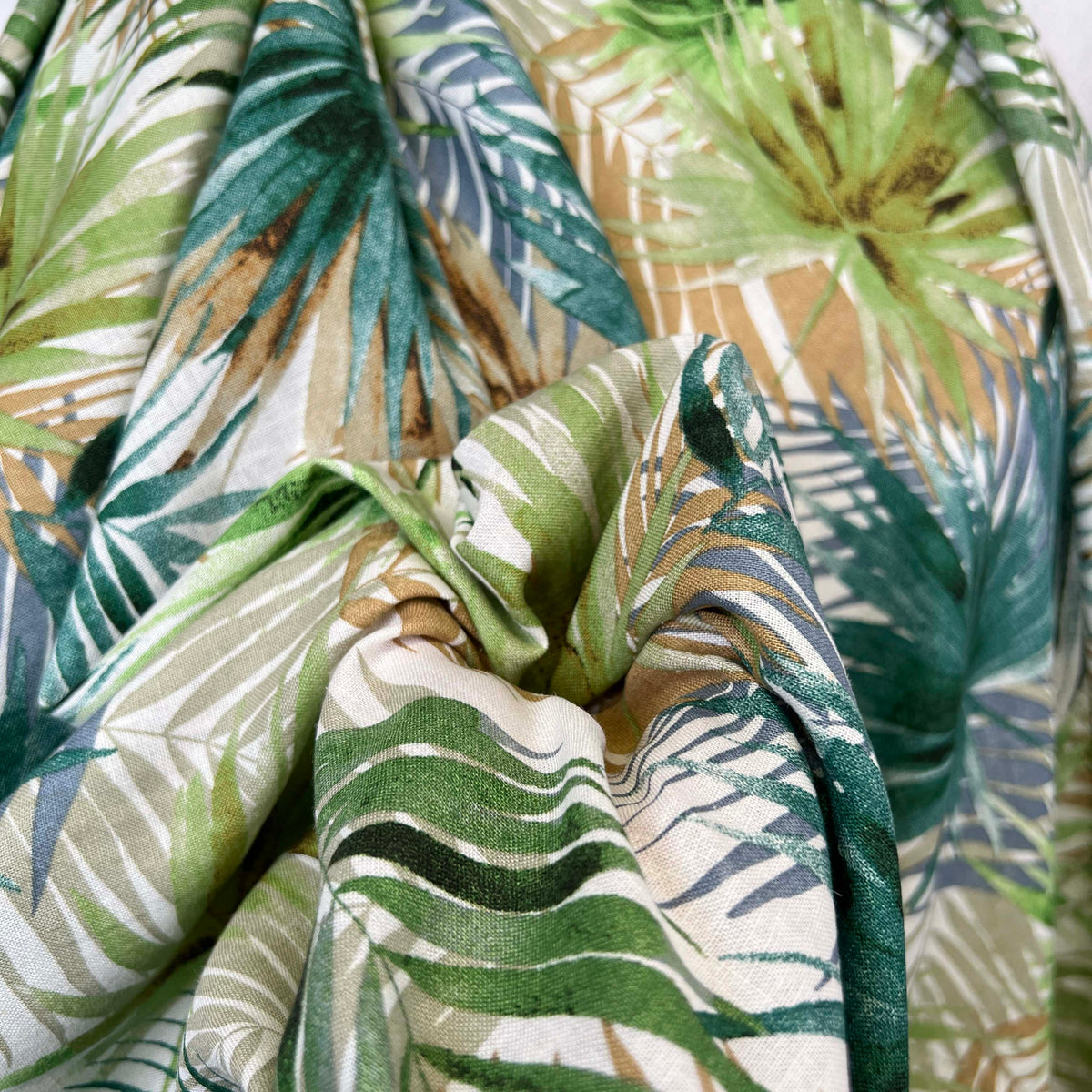 Viscose Linen Blend Palm Green Brown Leaf Print Dress Fabric Ecuador CU