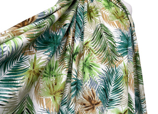 Viscose Linen Blend Palm Green Brown Leaf Print Dress Fabric Ecuador Mannequin