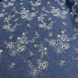 Embroidered Chambray - Denim Blue - Roses