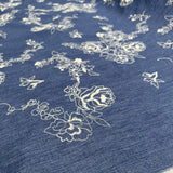 Embroidered Chambray - Denim Blue - Roses