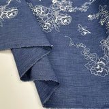 Embroidered Chambray - Denim Blue - Roses