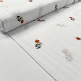 Embroidered Cotton Stripe - Orange Floral