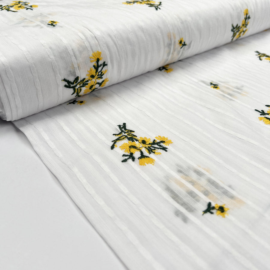 Embroidered Cotton Stripe - Yellow Floral