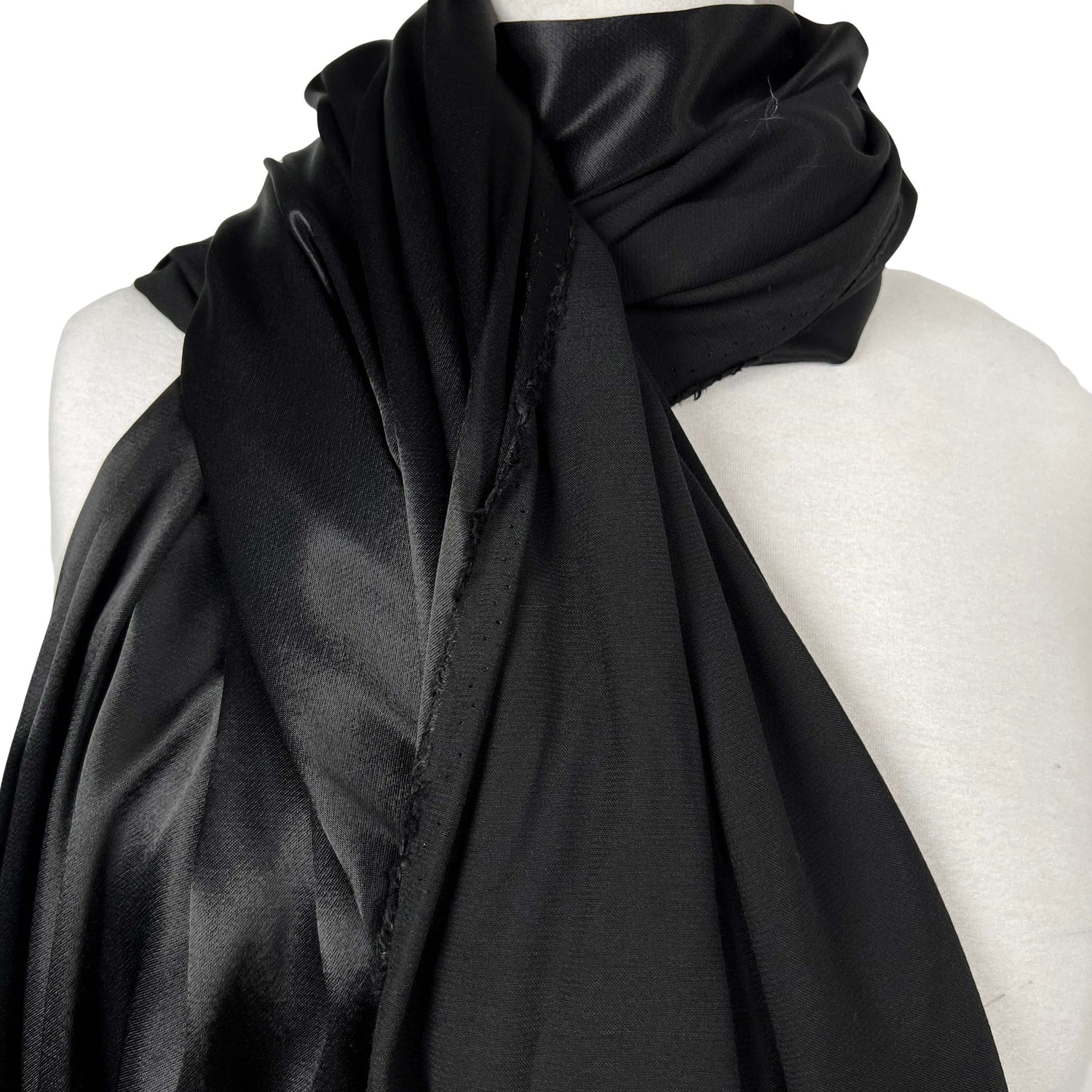 Eternal Satin Black Viscose Italian Plain Woven Dress Fabric Fold 