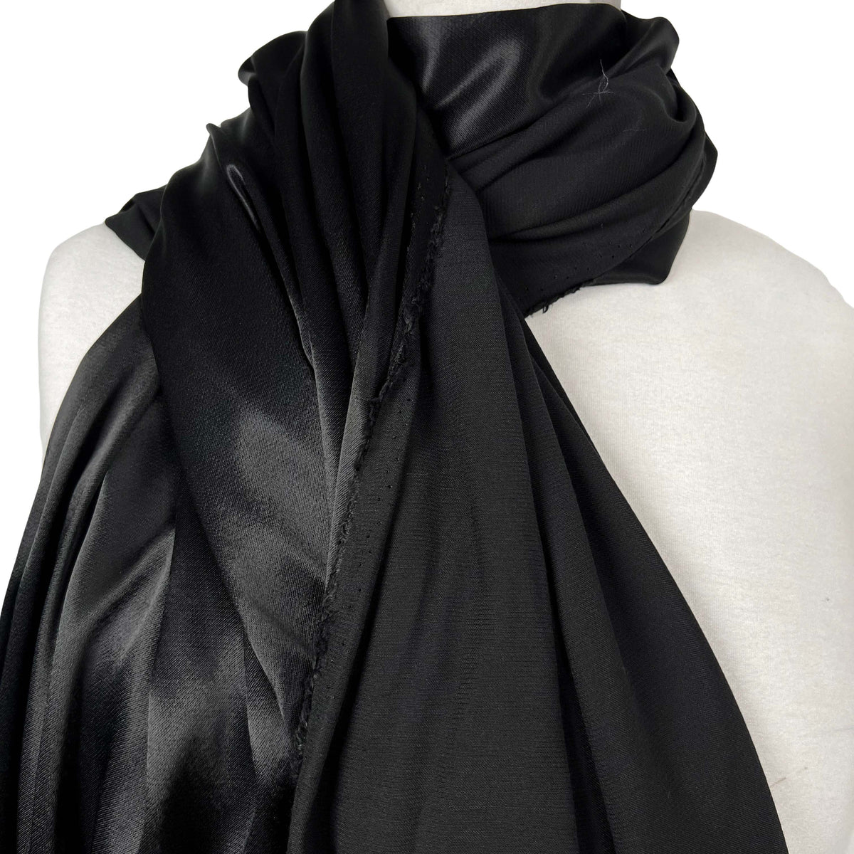 Eternal Satin Black Viscose Italian Plain Woven Dress Fabric Fold 