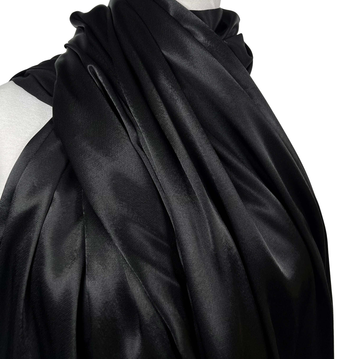 Eternal Satin Black Viscose Italian Plain Woven Dress Fabric CU 