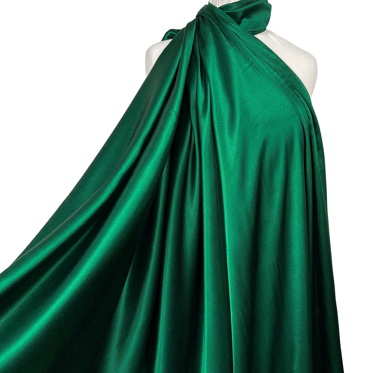 Eternal Satin Emerald Viscose Italian Plain Woven Dress Fabric Mannequin