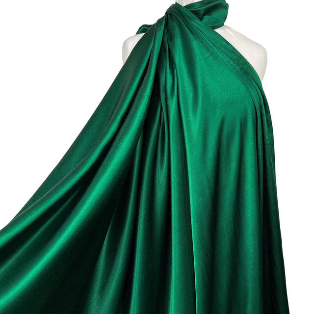 Eternal Satin Emerald Viscose Italian Plain Woven Dress Fabric Mannequin