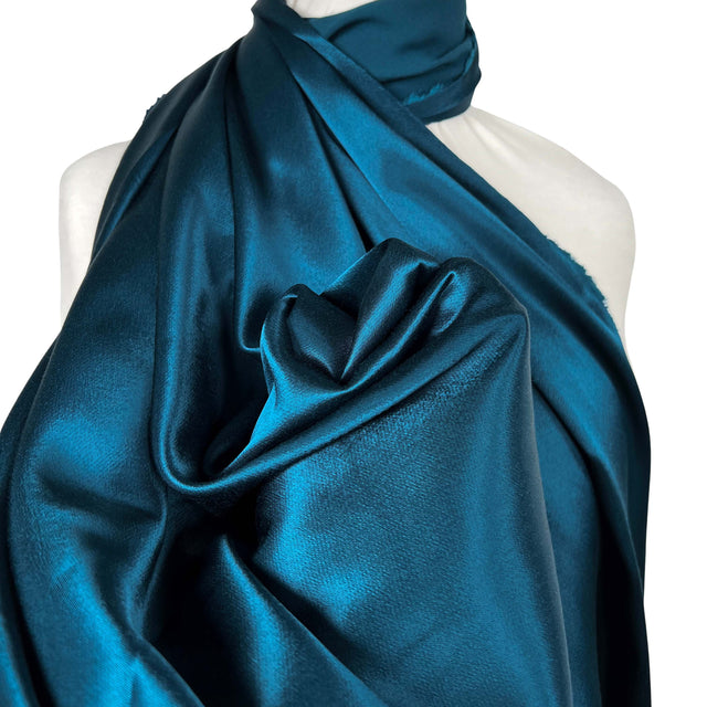 Eternal Satin Teal Viscose Italian Plain Woven Dress Fabric