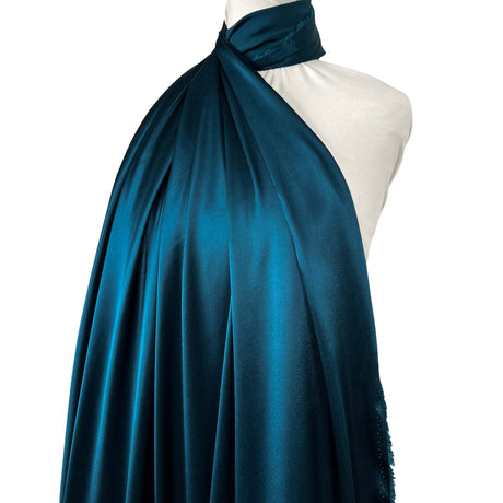 Eternal Satin Teal Viscose Italian Plain Woven Dress Fabric Mannequin