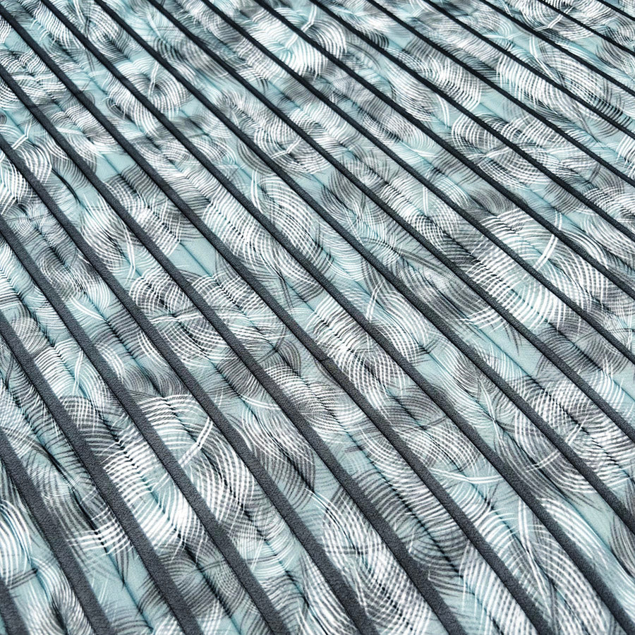 Feather Print Pleated Dressmaking Fabric Peacock Crinkle 2