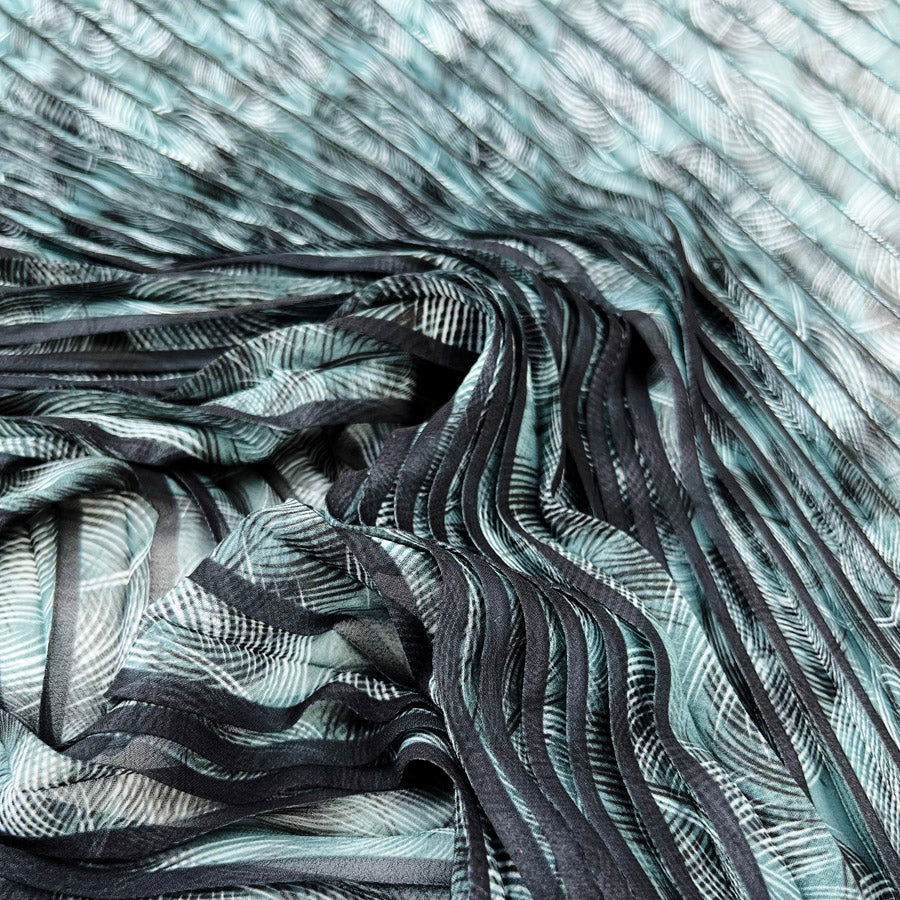 Feather Print Pleated Dressmaking Fabric Peacock Crinkle 3