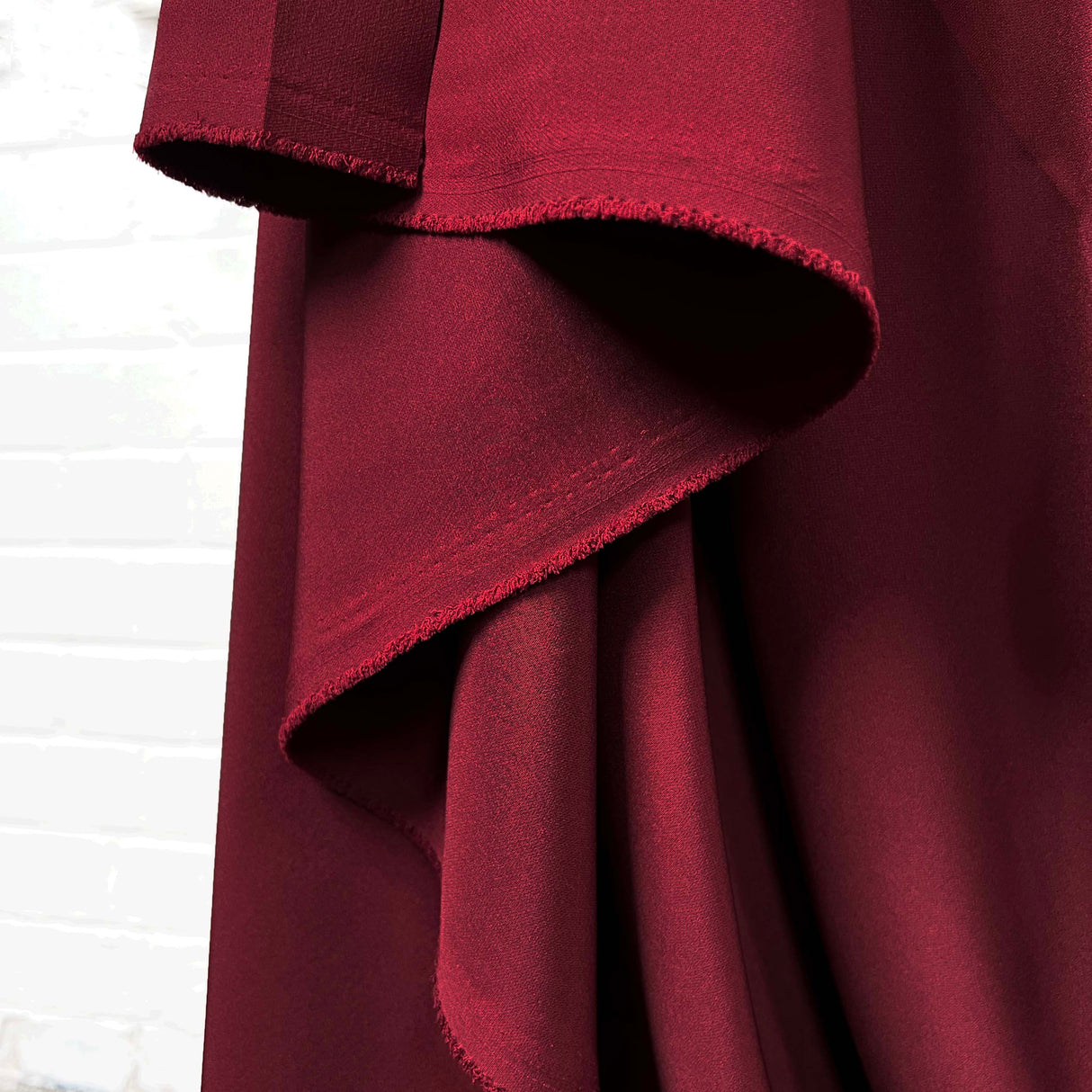 Polyester Elastane Stretch Suiting Crepe Fabric Femme Fatale Bordeaux Hang