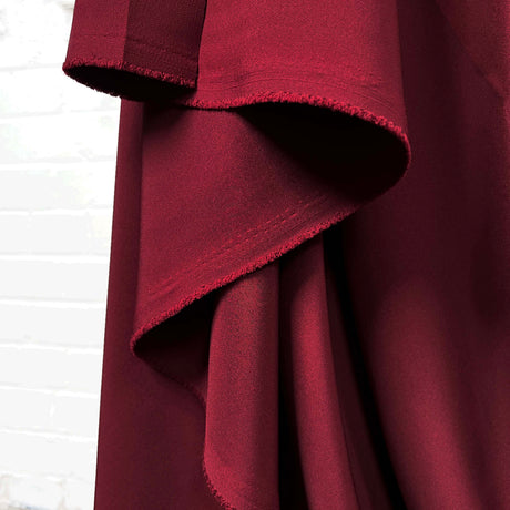 Polyester Elastane Stretch Suiting Crepe Fabric Femme Fatale Bordeaux Hang