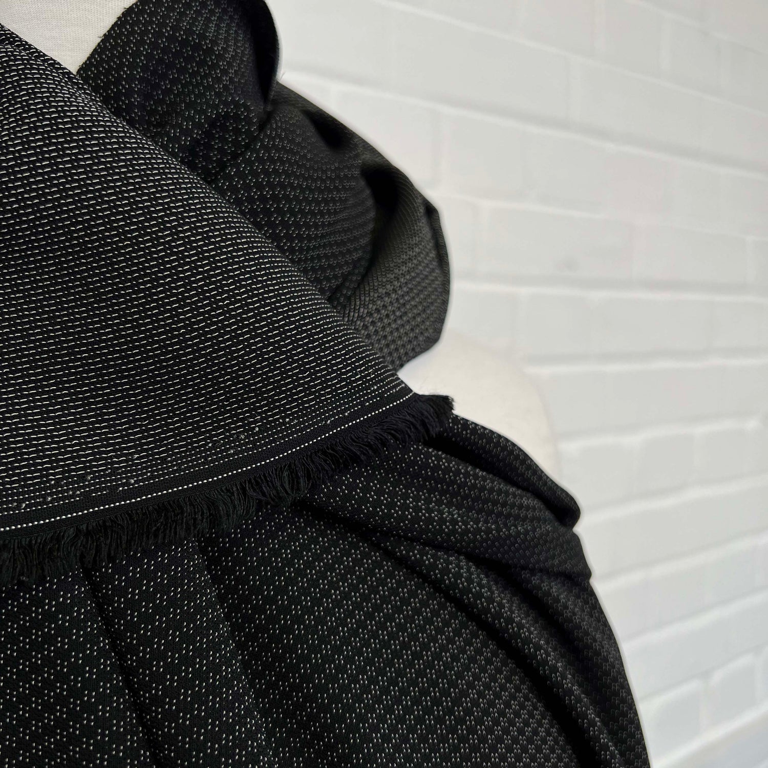 Fleck Yeah Polyester Black Charcoal Sheer Tiny Woven White Pattern Shirting Fabric CU