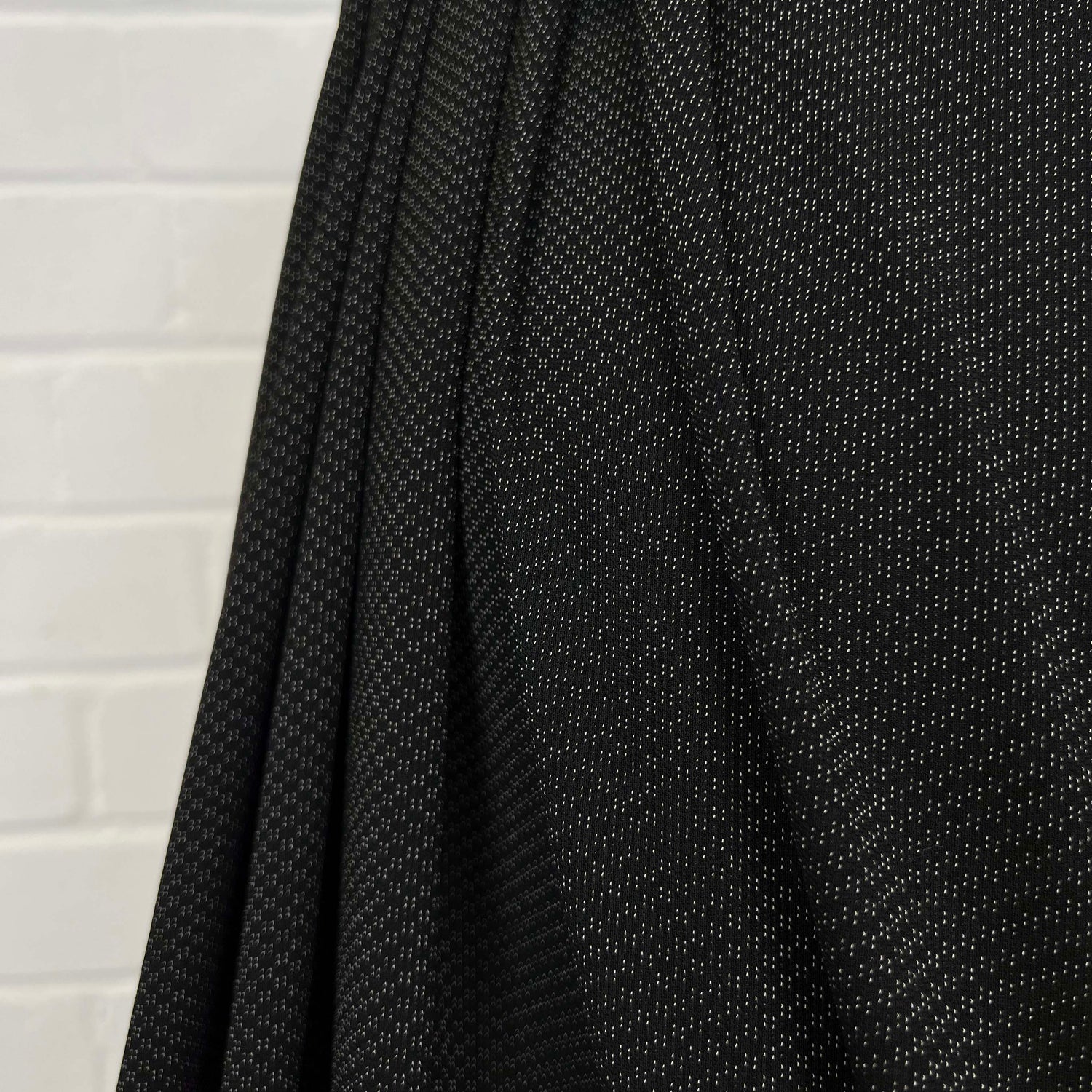 Fleck Yeah Polyester Black Charcoal Sheer Tiny Woven White Pattern Shirting Fabric Close Up