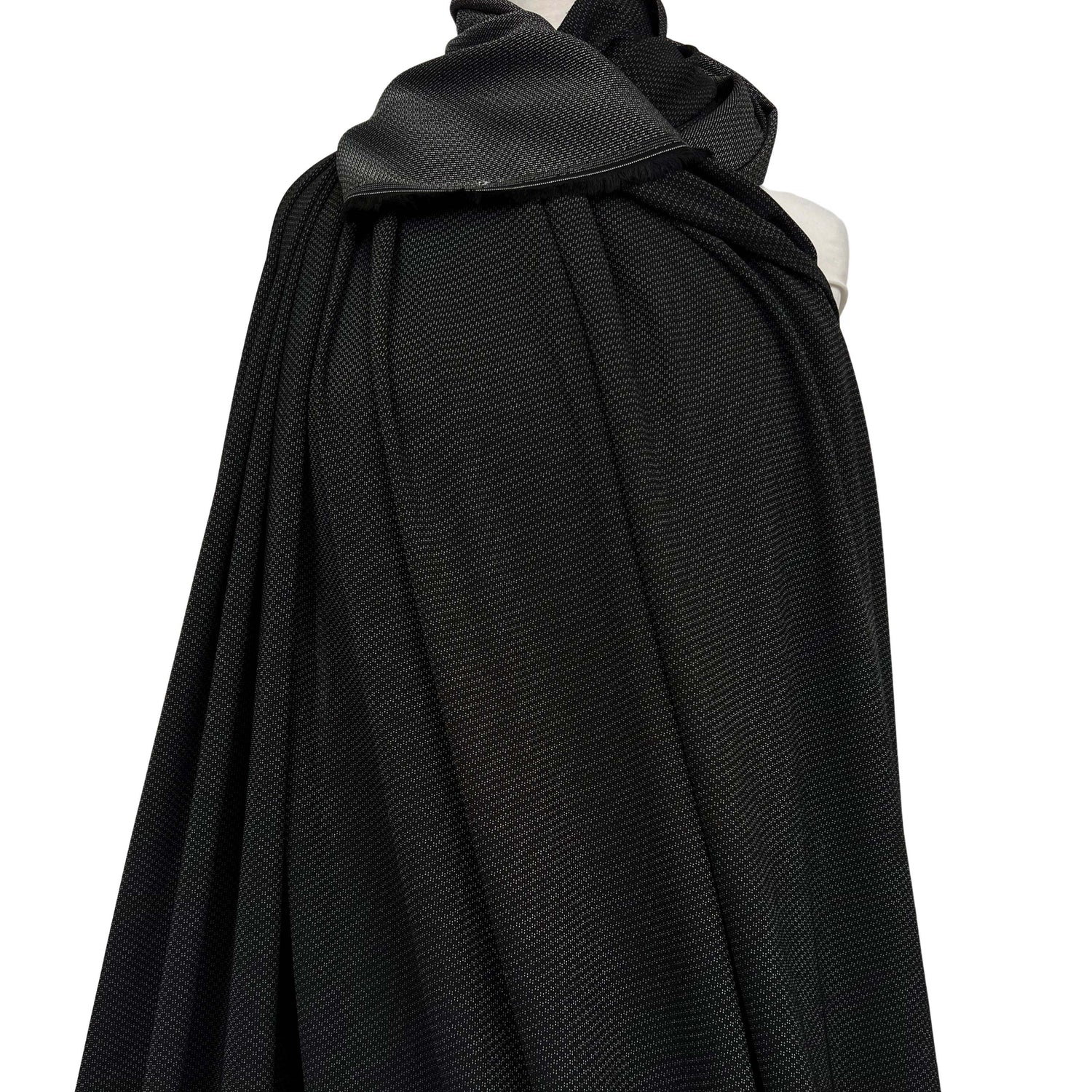 Fleck Yeah Polyester Black Charcoal Sheer Tiny Woven White Pattern Shirting Fabric Mannequin