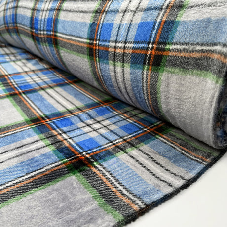 Fleece Feels Check Grey Blue Green Polyester Thick Cuddle Soft Fabric Roll