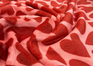 Fleece Feels Hearts Red Pink Polyester Thick Cuddle Soft Fabric CU