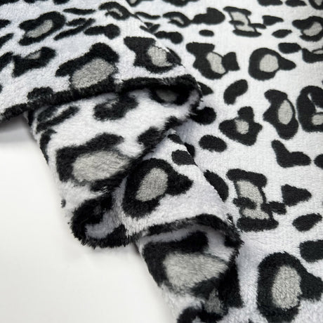 Fleece Feels Leopard Black Grey Polyester Thick Cuddle Soft Fabric Fold