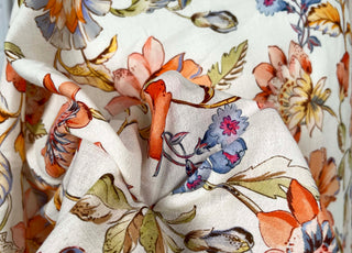 Florentine Italian Cream Floral Cotton Crepe Dress Fabric CU